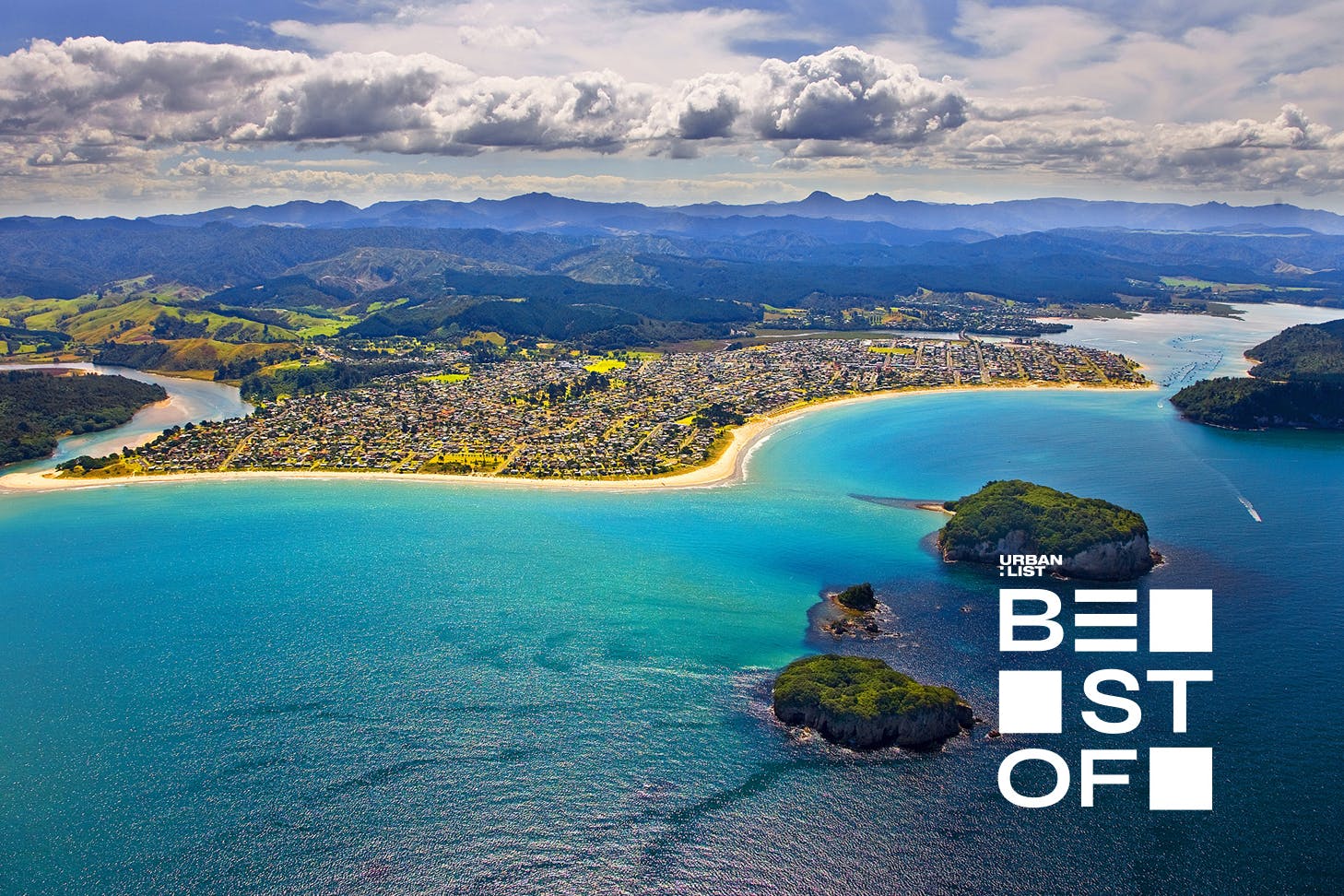 Whangamata is seen from a distance.